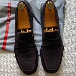 Prada Men's Dark Brown Suede Loafers